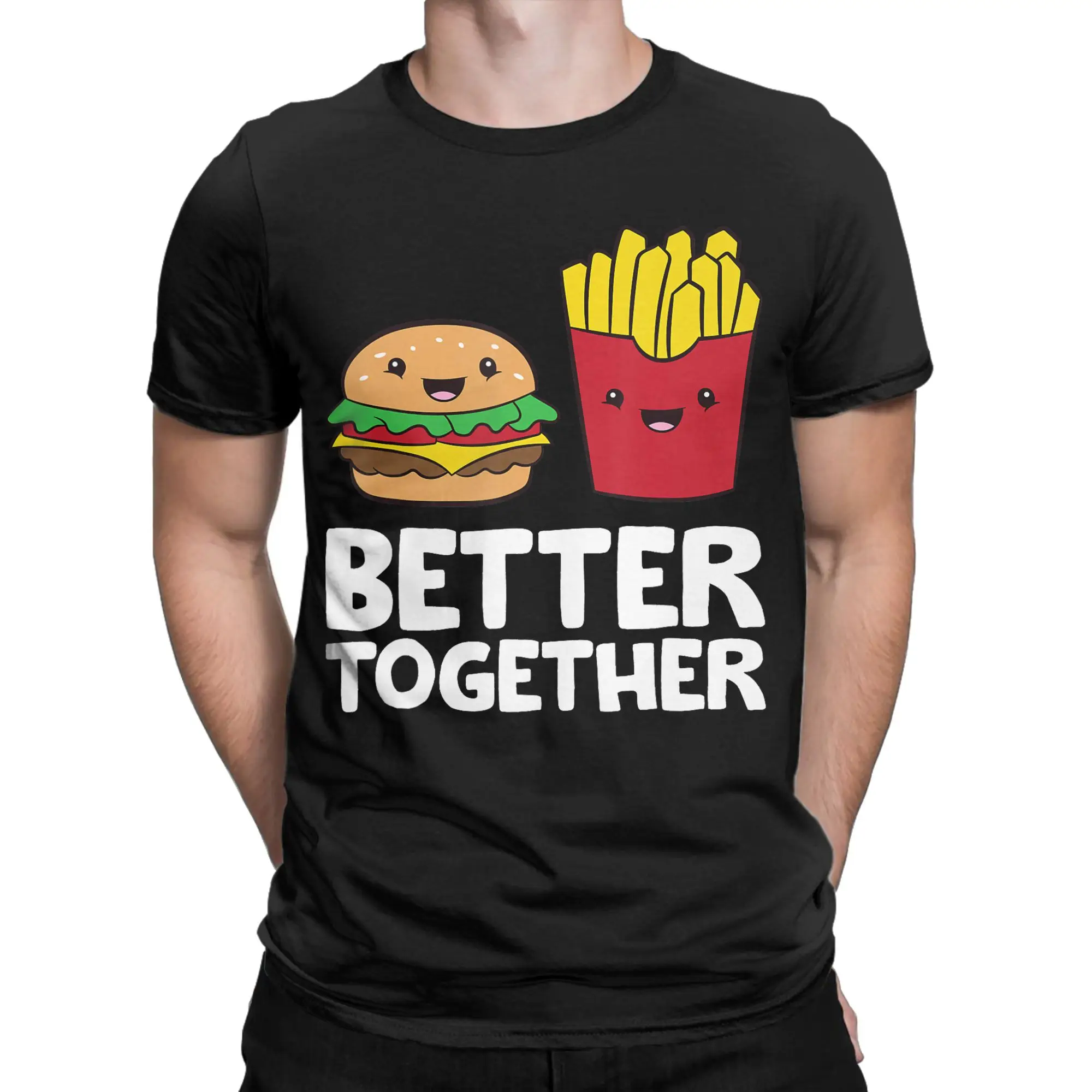 Men Hamburger French Fries Combo Snacks Fast 		 T Shirt Friends 100% Cotton Tops Novelty Short Sleeve Crewneck Tees 6XL T-Shirts