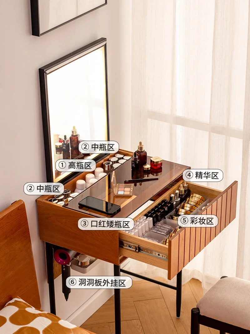 Cherry wood dressing table bedroom small dressing table 60cm80cm small-sized solid wood dressing  bedside  integrated.