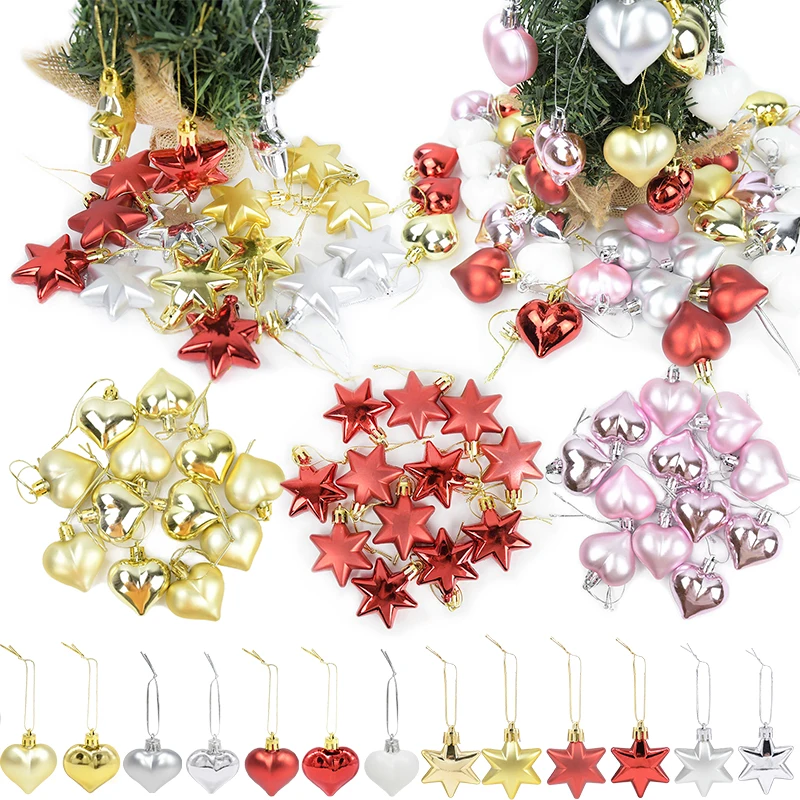 

12Pcs Plastic Heart Star Ornament For Christams Tree Decor Red Gold Silver Christmas Balls For Xmas Decoration New Year Decor