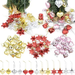 12Pcs Plastic Heart Star Ornament For Christams Tree Decor Red Gold Silver Christmas Balls For Xmas Decoration New Year Decor