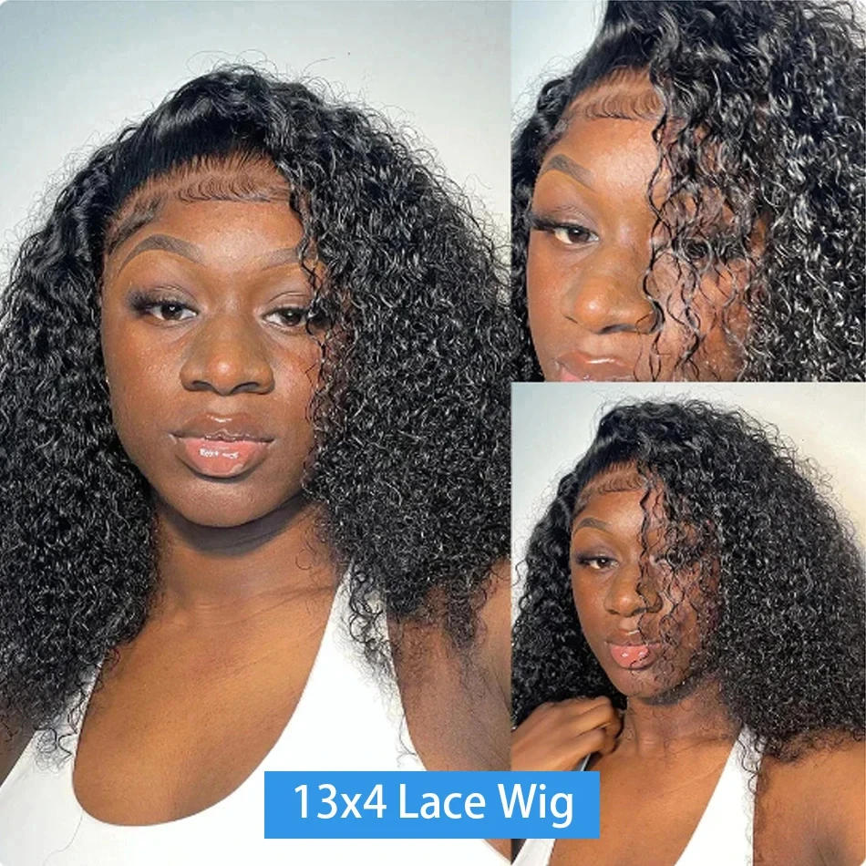 250Density HD 13X4 Transparent Deep Water Wave Curly Human Hair Lace Frontal Wig  13X4 Lace Front Human Hair Bob Wigs For Women