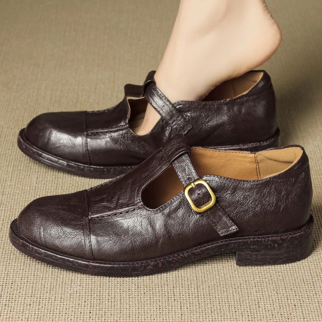 

Женские лоферы без шнуровки на плоской подошве из овчины с круглым носком и Т-образным ремешком, высококачественные мягкие удобные повседневные женские повседневные мокасины, распродажа