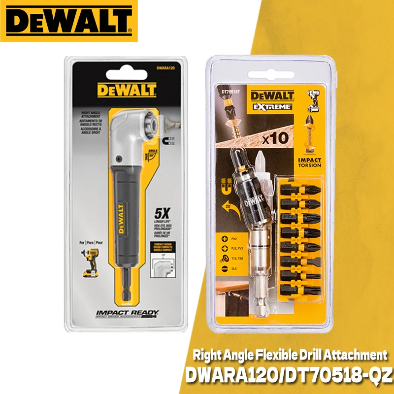 DEWALT DT70518 Set of 10 Piece with Pivotal Insert Holder Strong Magnetic Corner Connecting Right Angle Bit Holder DWARA120