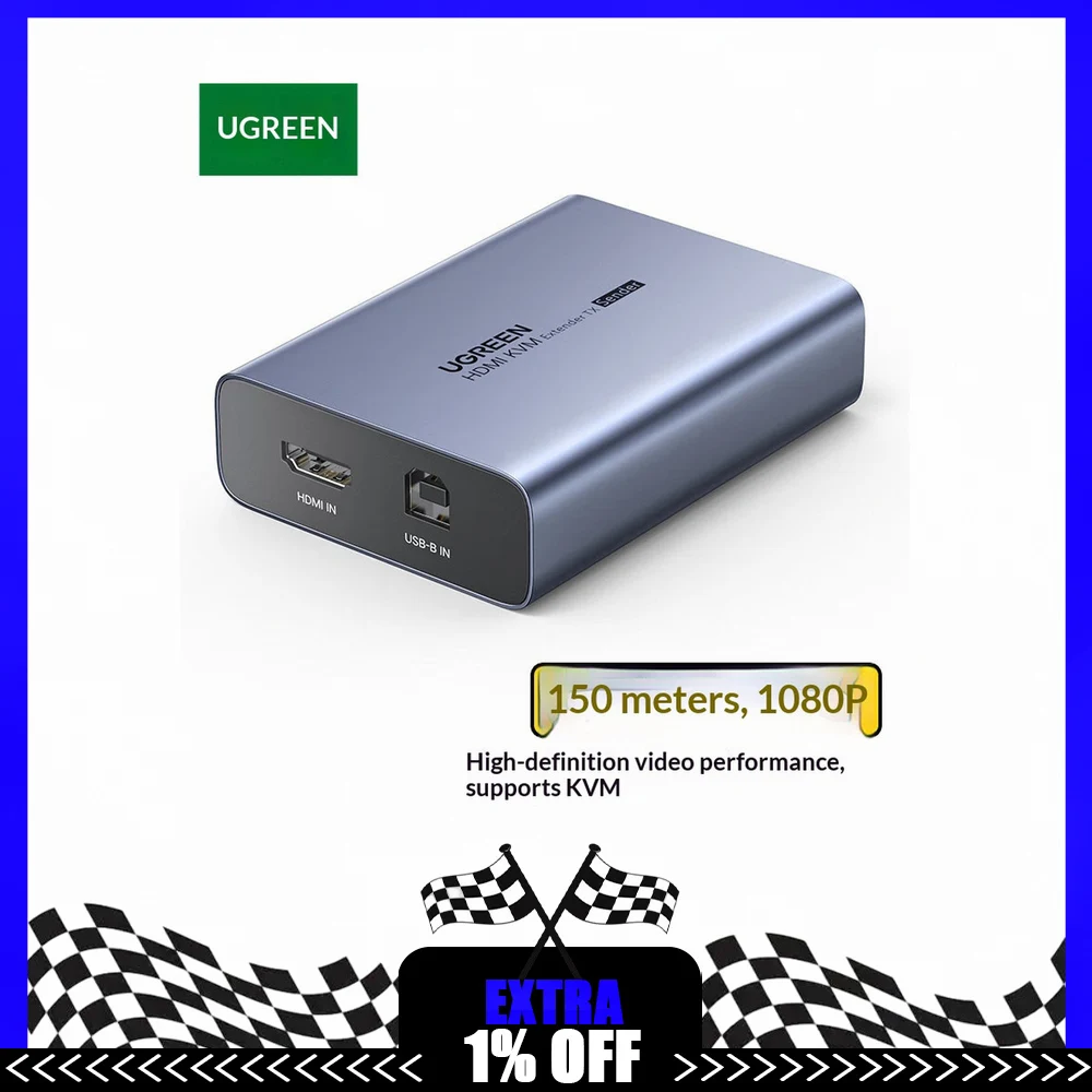 UGREEN 60323 HDMI KVM Extender Over RJ45 50m 1080P Transmitter Receiver for Keyboard Mouse Remote Control