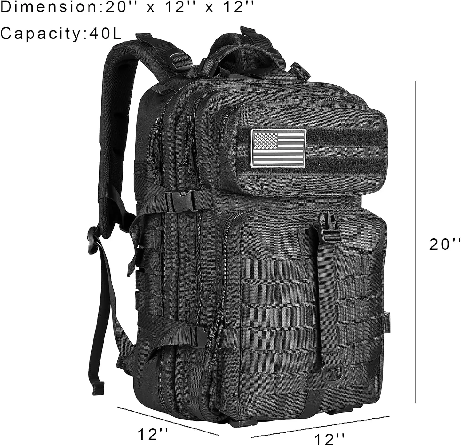Military Tactical Backpack - Large Army 3 Day Assault Pack Molle Bag Rucksack,40L