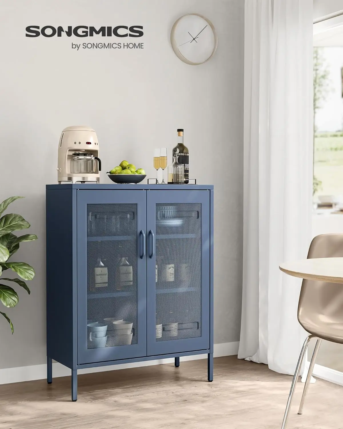 Storage Cabinet with Mesh Doors, Steel Display Cabinets with Adjustable Shelves for Bathroom Home Office, Midnight Blue