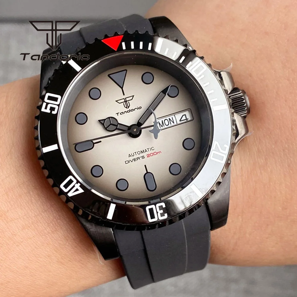 Imagem -04 - Tandorio-relógio Mecânico Automático Masculino Data Dupla Pvd Preto Sapphire Crystal Bisel Giratório de Cerâmica 40 mm Nh36