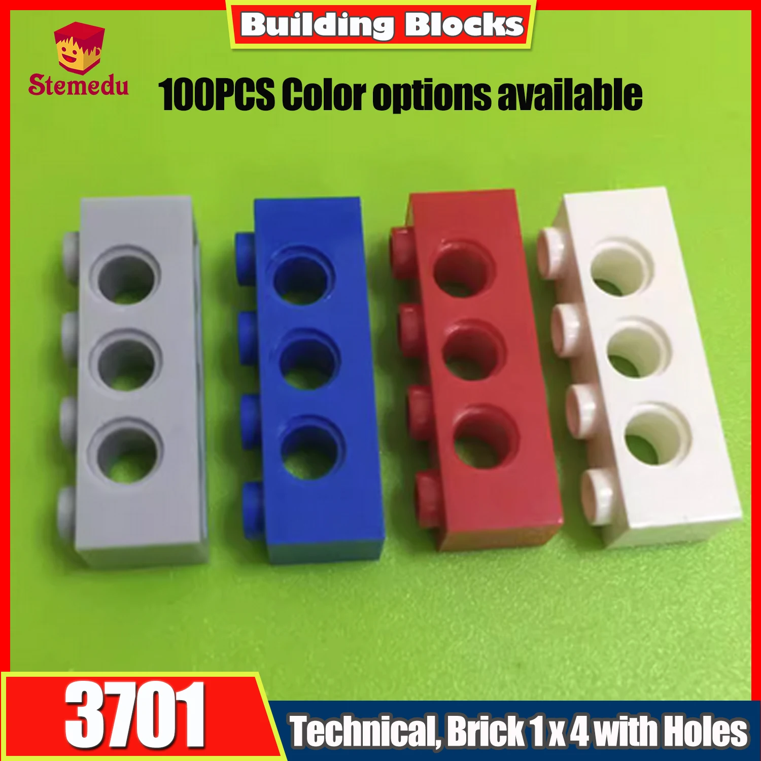 

100pcs MOC Technical Parts 3701 1x4 Perforated Beams 3 Holes Thick Building Blocks Assembles Bricks for Kids Toys