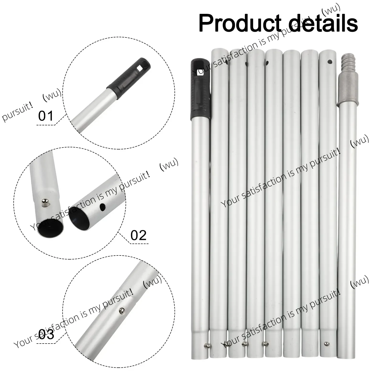 12ft Aluminum Extension Pole Telescopic with 9 Adjustable Sections for High Ceiling Window and Fan Cleaning Tasks
