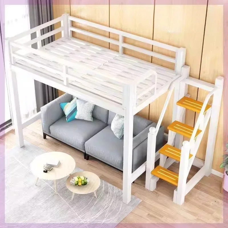 Thickened wrought iron elevated bed empty bunk bed second floor high and low bed adult ladder apartment combination