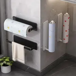 Wall-Mounted Kitchen Tissue Holder Free-Punching Roll Paper Storage Rack Kitchen Tissue Preservation Film Towel Storage Rack