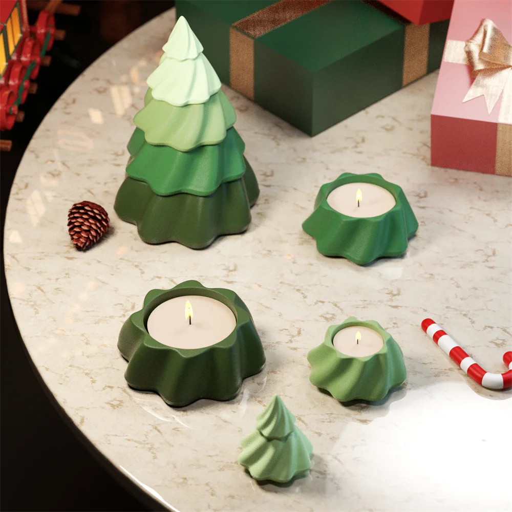 Mystical Stacking Christmas Tree Jesmonite Candle Jar Silicone