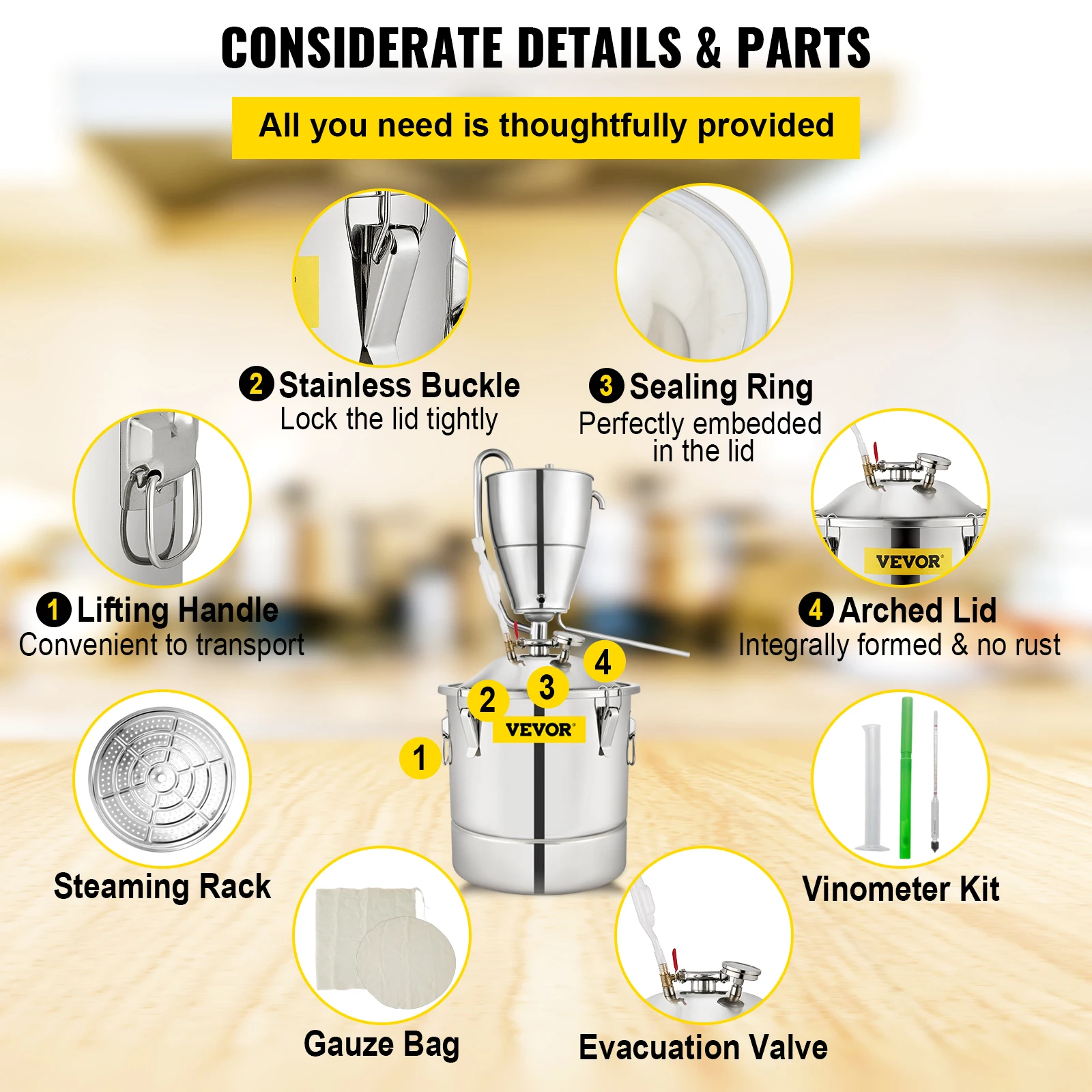 VEVOR 30L جهاز تقطير الكحول المائي من الفولاذ المقاوم للصدأ لتقوم بها بنفسك معدات غشاء القمر لويسكي النبيذ البيرة الأرواح لا يزال مجموعة تخمير المنزل