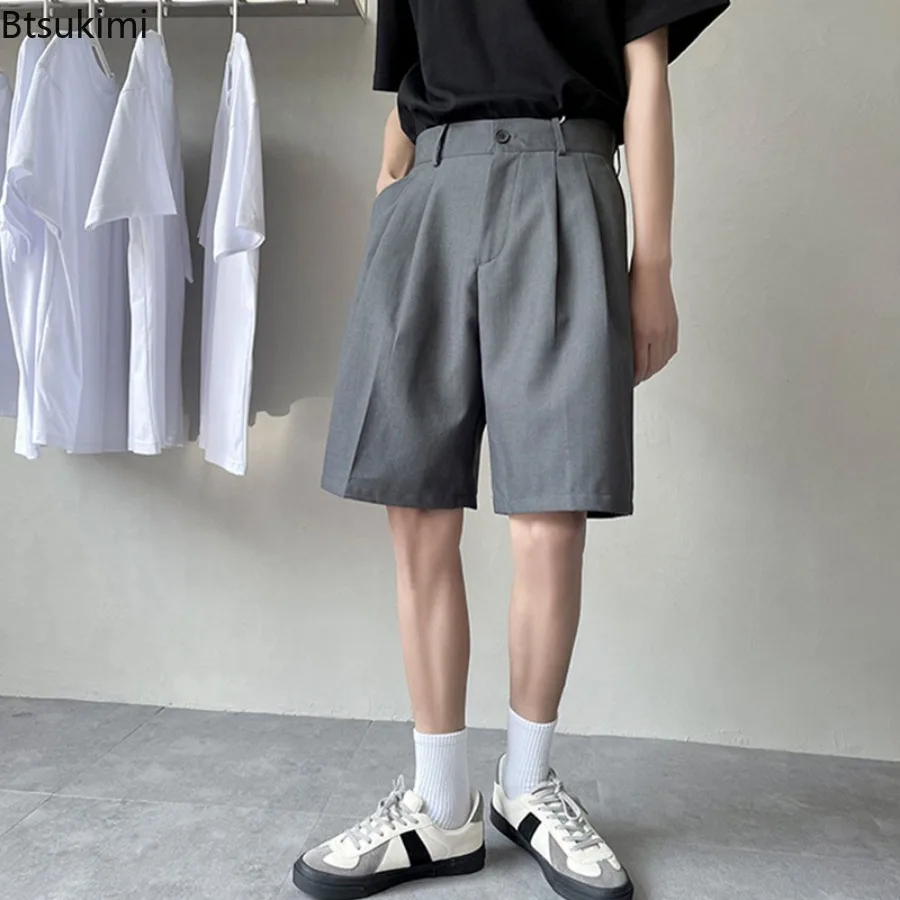 Summer British Style Suit Shorts Men's Casual Loose Wide Leg Long Shorts Fashionable and Trendy Male Casual Five Quarter Pants