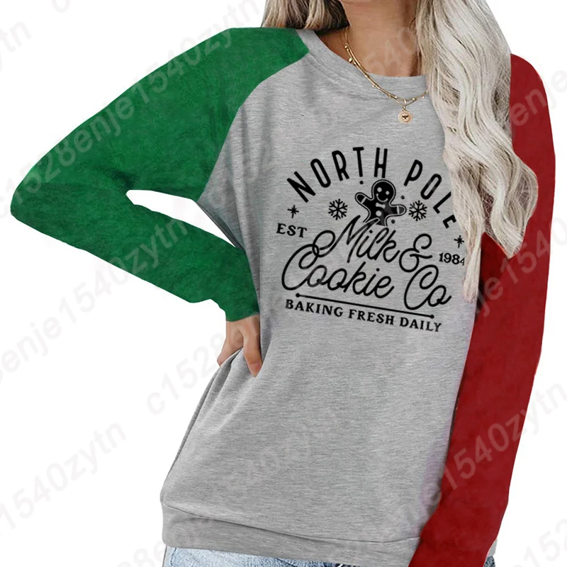 Women Casual Long Sleeve T-shirts Christmas North Pole Graphic Pullover Popular Fashion Loose Pullover Autumn Winter Sweatshirts