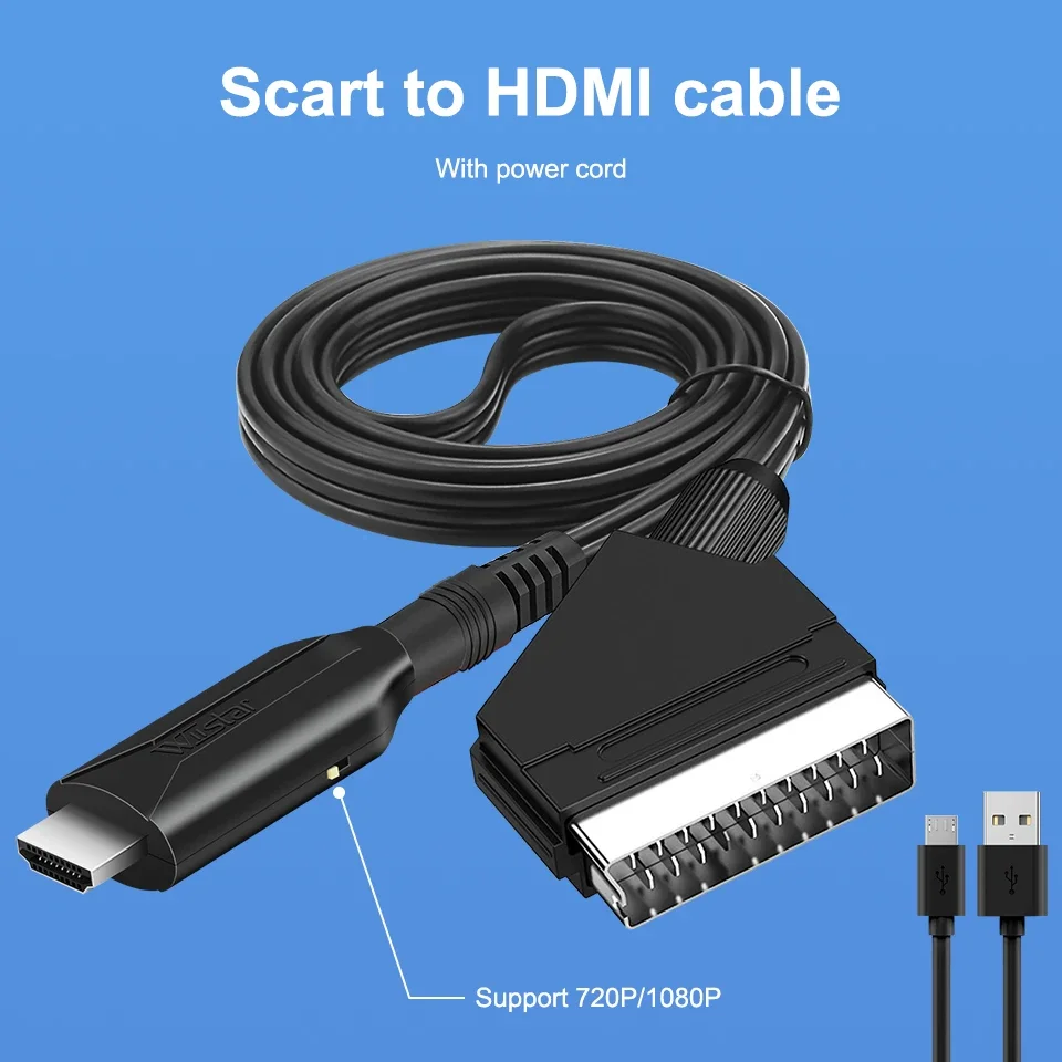 SCART to HDMI Converter with Cable Scart in HDMI Out HD 720P/1080P Switch Video Audio Converter Adapter for HDTV  DVD