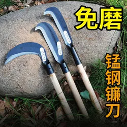 Manganese Steel Sickle Many Styles Chopping Hatchet Sharp Long Handle Sickle Outdoor Open-road Knife Agricultural Weeding Tool