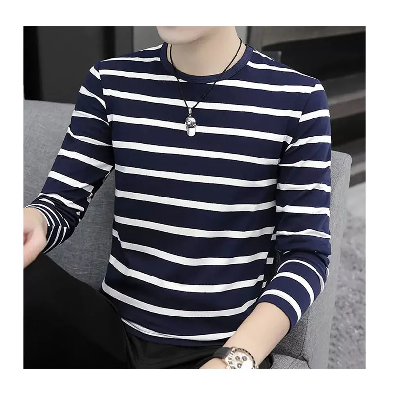 Fashion O-Neck All-match Striped T-Shirt Men\'s Clothing 2023 Autumn New Oversized Casual Pullovers Long Sleeve Korean Tee Shirt