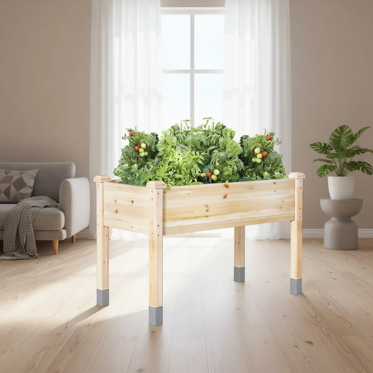 Large Wooden Raised Planter Box 48x24x31 Inch Sturdy Outdoor Garden Bed with Legs Easy Assembly