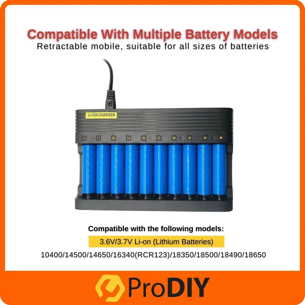 10 Slot Charger Rechargeable Battery Lithium Battery Charger3.7V Li on Battery 18650 Battery 18650