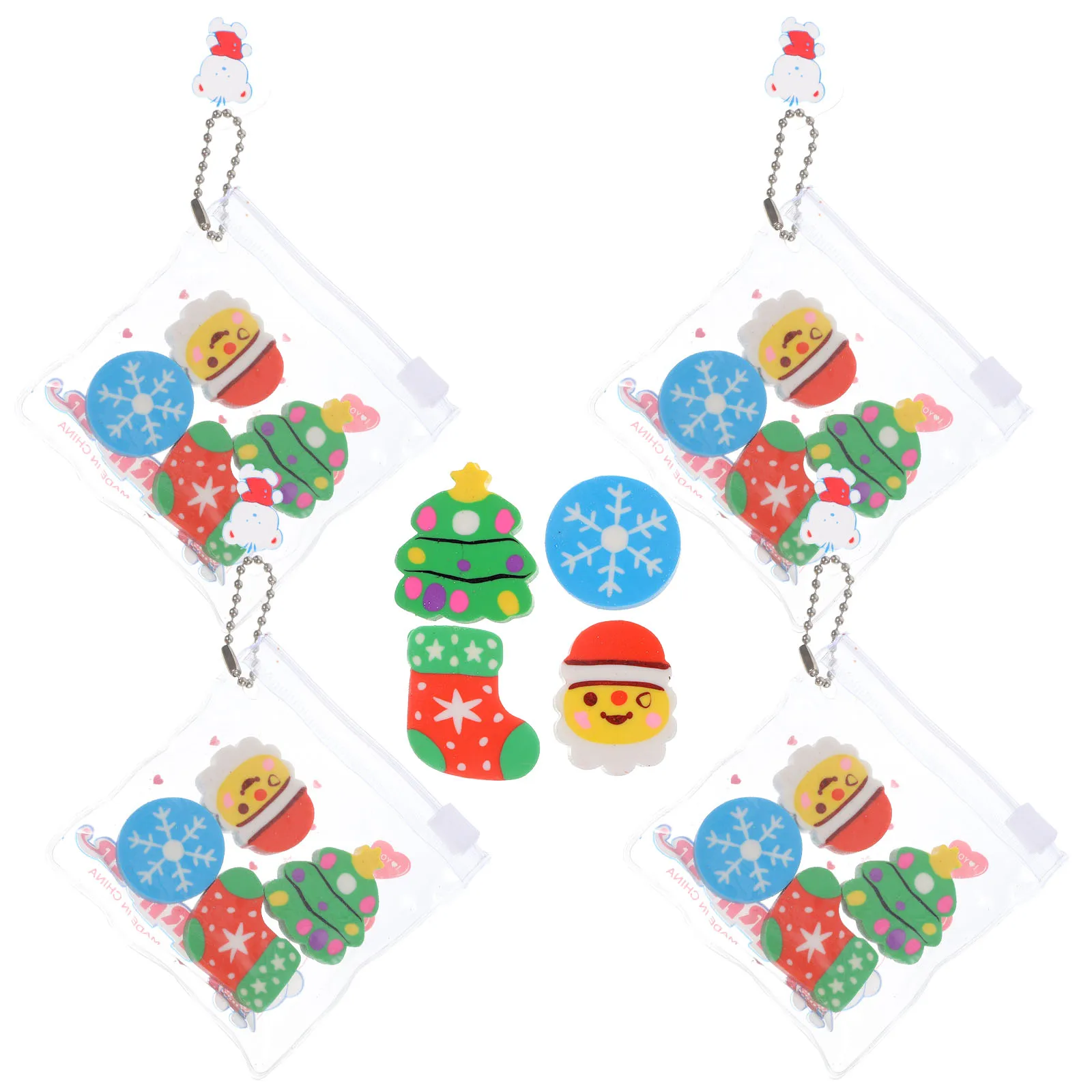 

6 set Christmas Erasers Adorable Mini Cartoon PVC Small Xmas Elements Rubber for Kids Party Gifts Novelty School Supplies
