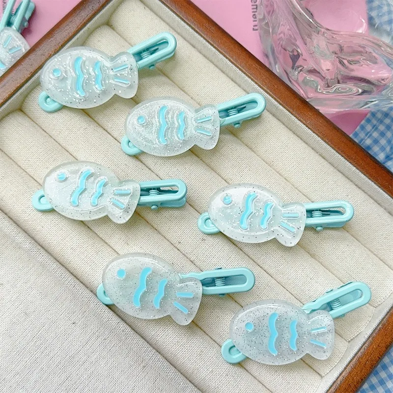 2/6Pcs Blue Small Fish Hair Clips for Women Cute Marine Animal Duckbill Bangs Side Hairpins Girls Kawaii Fashion Hair Accessory