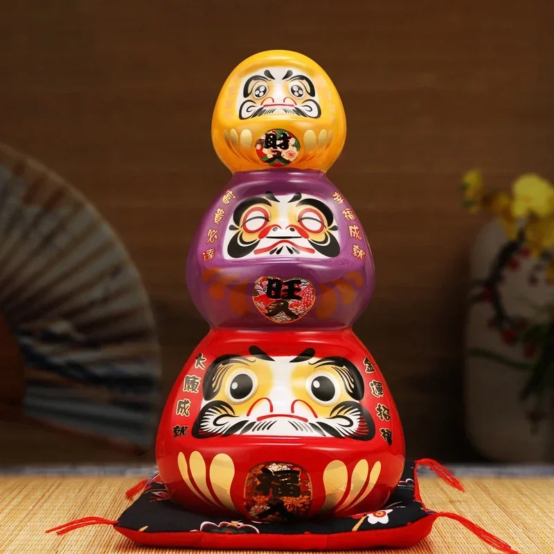 

11 Inch Ceramic Daruma Tower Japanese Porcelain Maneki Neko Collectible Figurine Dharma Good Luck Zen Statue Money Box