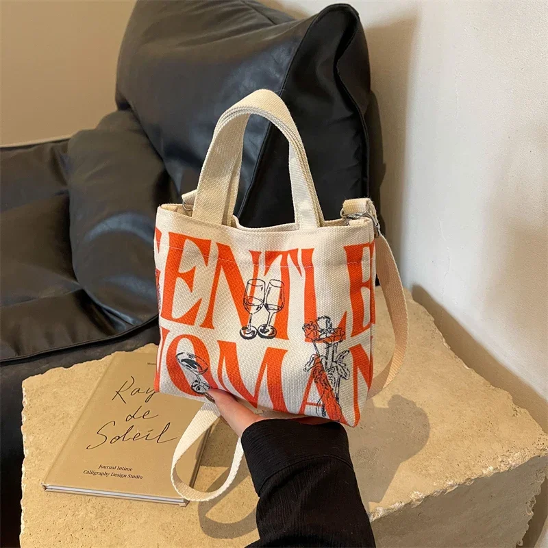 Solid Letter Print Appliques Thread Canvas Shoulder Bags Simple Casual Tote Handbag 2024 Hot Sale New Crossbody Bags for Women