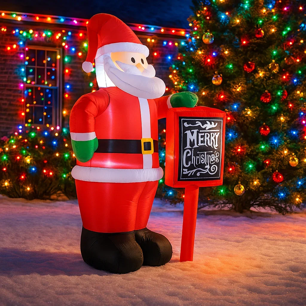 1.8M/5.9FT Inflatable Santa Claus with Merry Christmas Sign Lights LED Home Decor Toys Yard Xmas Holiday Supplies Outdoor Decor