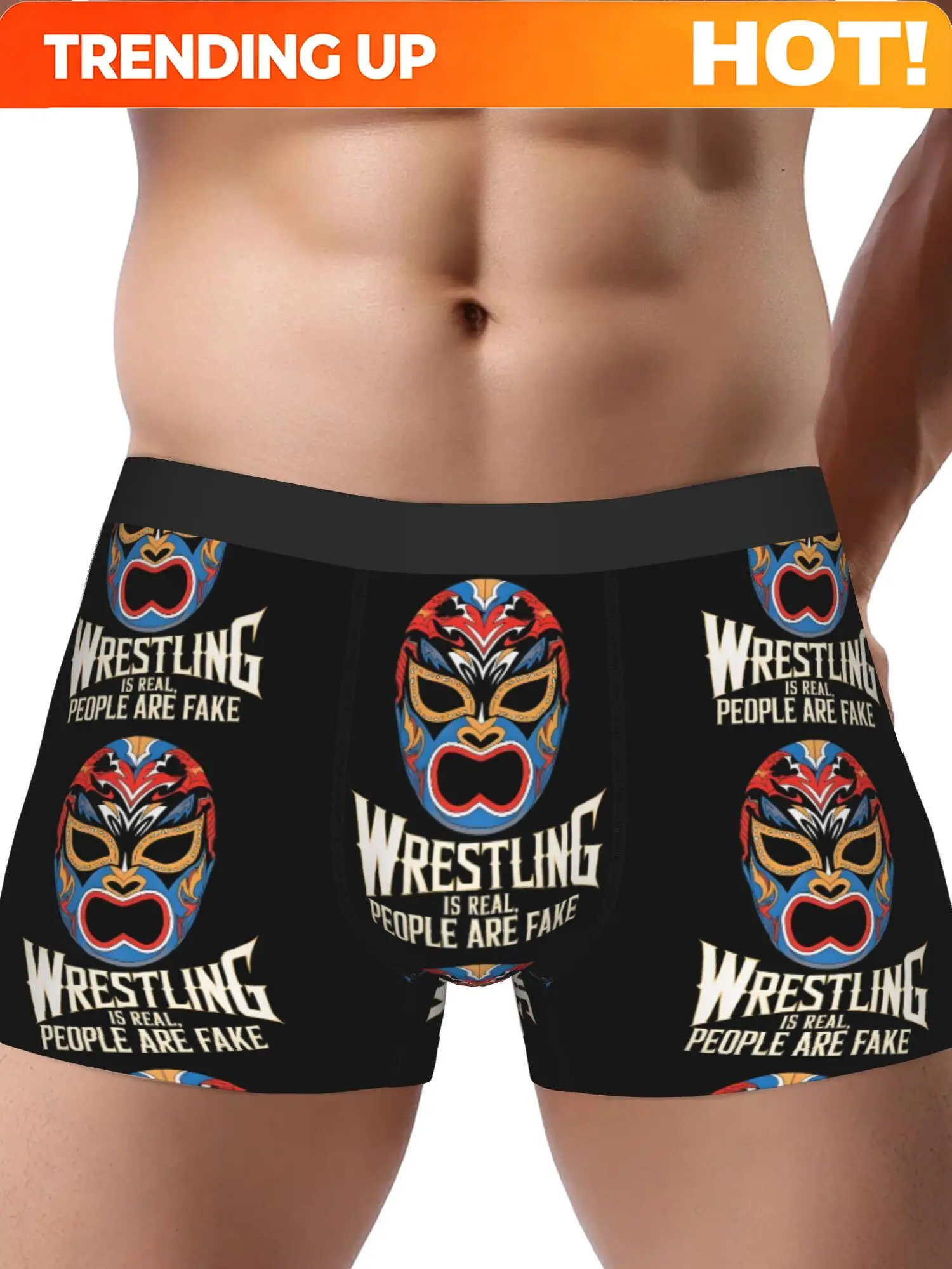 LUCHA Masks Men'S Boxer Briefs - Black with Colorful Lucha Libre Mask Design, 