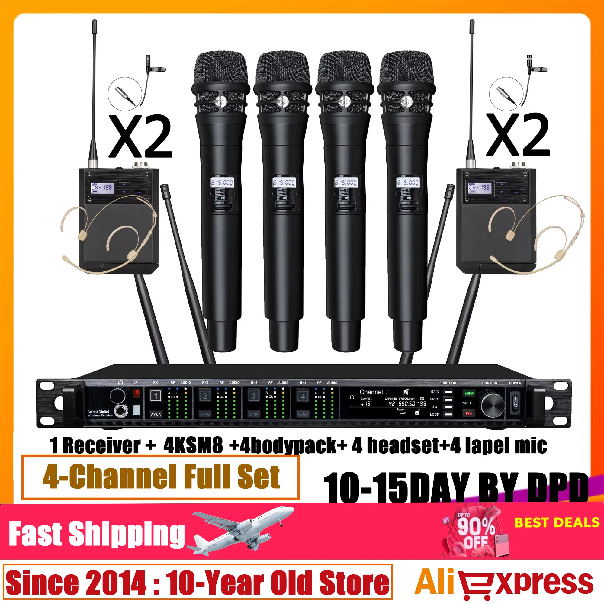 Leicozic 4-Channel Mic Full Set AD4Q KSM8 Dynamic Professional microphone Wireless Radio System 4-Channel Microfone For Stage