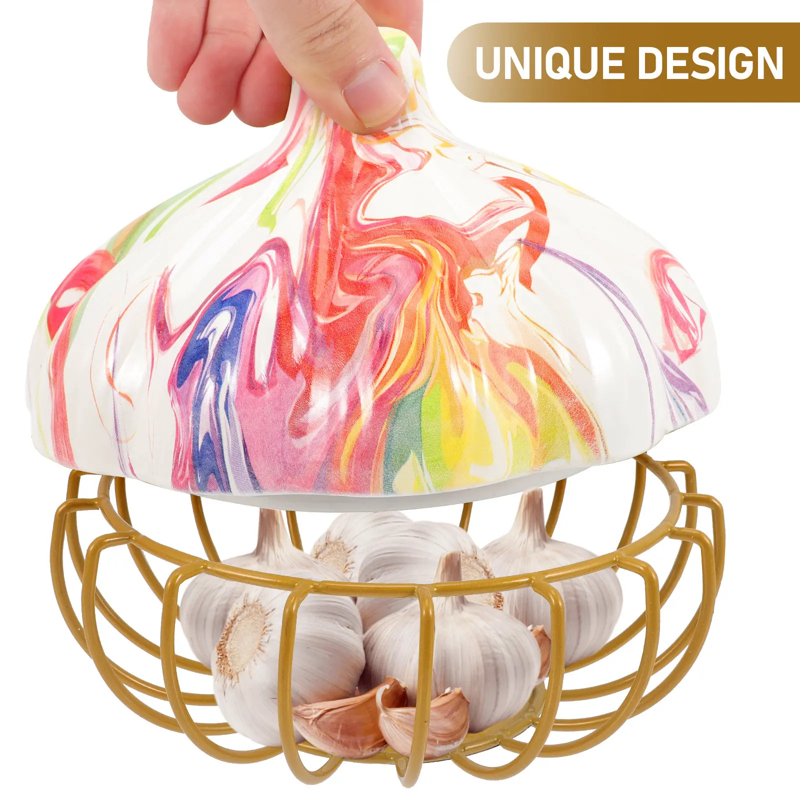 

Нержавеющая железная керамическая корзина для чеснока, многофункциональная корзина для хранения яиц, мелочей, для кухонной столешницы, домашнего декора, фруктовница