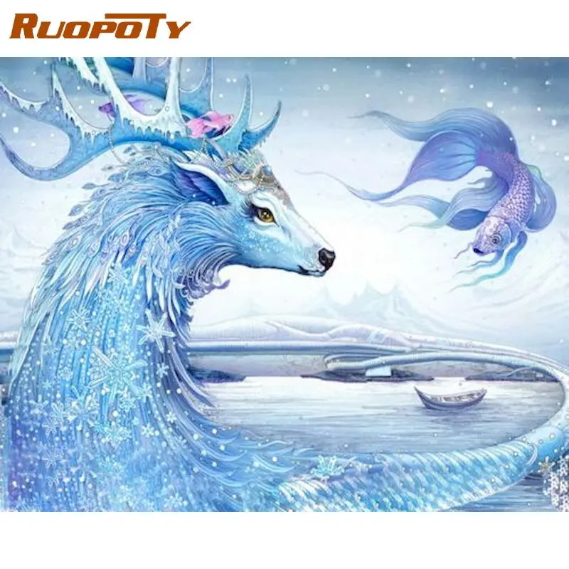 

RUOPOTY 60x75cm Painting By Numbers For Adults White Dragon Picture Drawing Scenery Pictures By Numbers Art supplies Home Decor