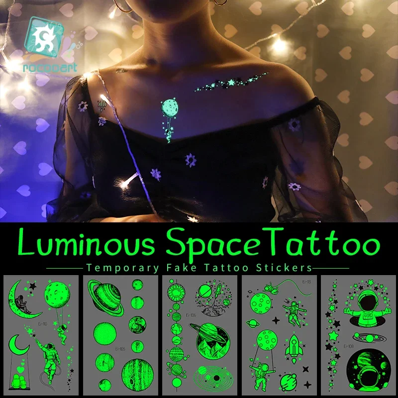 LuminousTemporary Tattoos Sticker For Kids  Astronaut Universe Planets Star Space Man Animals Tattoos For Children Waterproof