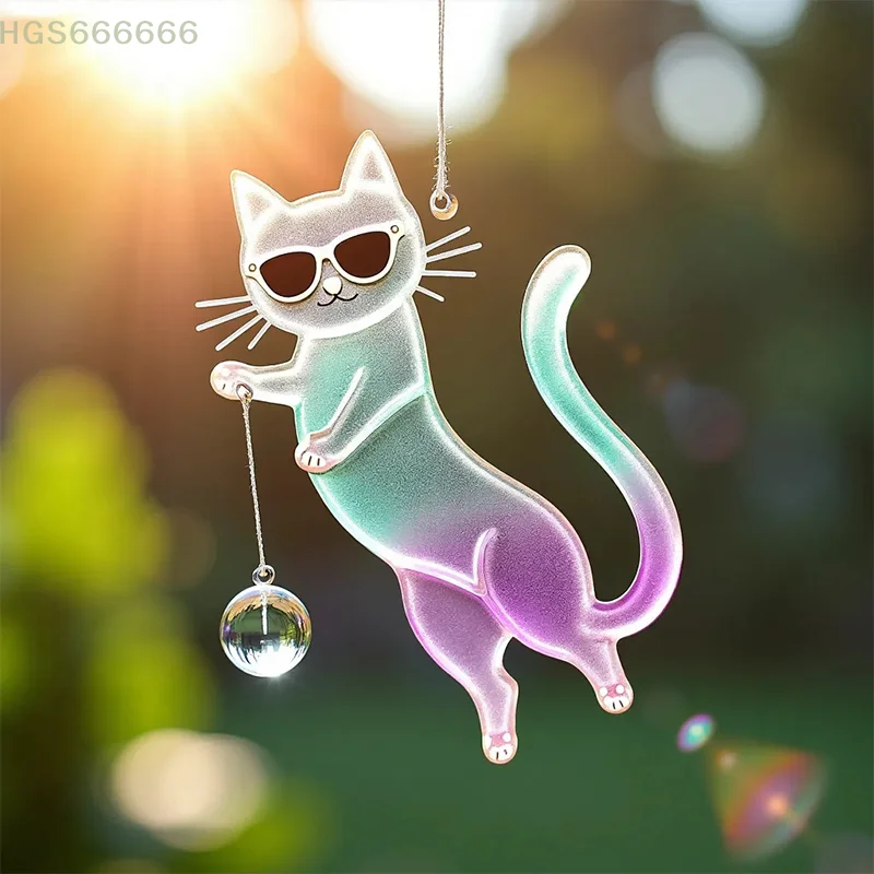 Cat Shape Acrylic Glass Decor 2D Flat Design Window Hanging Pendant Eye-Catching Home Decor