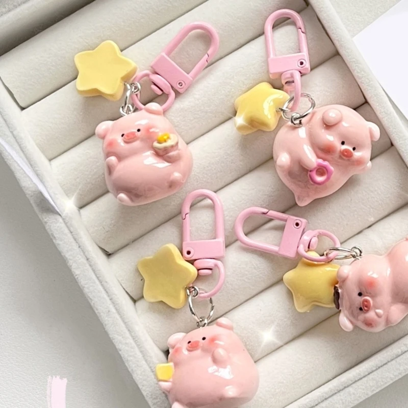 Pink Pig Keychain Ornament Lovely Resin Cartoon Piggy Keychain Pendant Cartoon Resin Piggy Decoration for Accessory 28TF