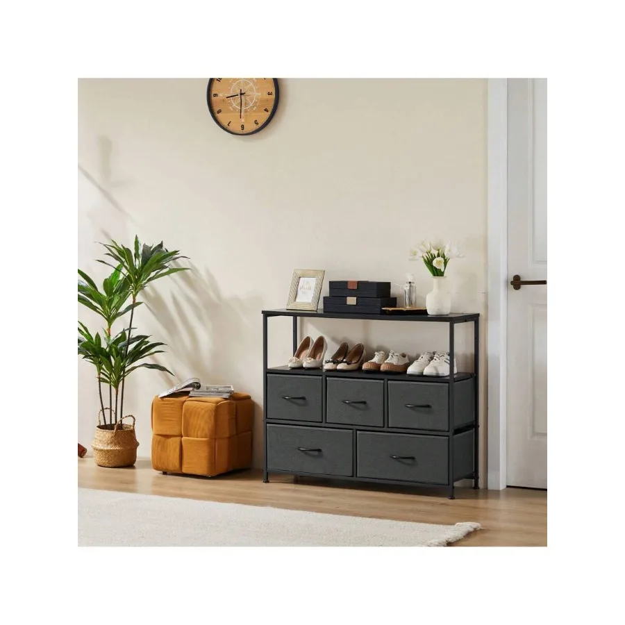 Sweetcrispy TV Stand Dresser For Bedroom With 5 Fabric Drawer, Entertainment Center For 45 Inch Television, Media Console Table