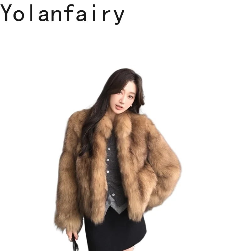 YOLANFAIRY معطف الفرو الطبيعي المرأة الشتاء قصيرة 100% ريال فوكس سترات من الفرو للمرأة الفاخرة 2025 الراقية معاطف السترة الفراء Casaco