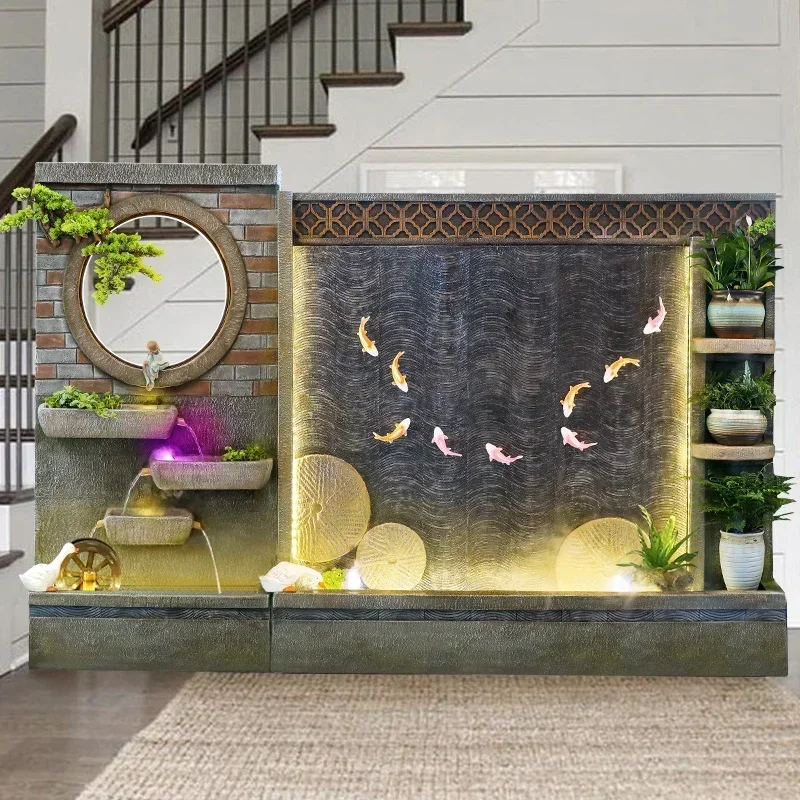 Premium  High end rockery fountain courtyard fish pond floor decoration living room water curtain wall water wall