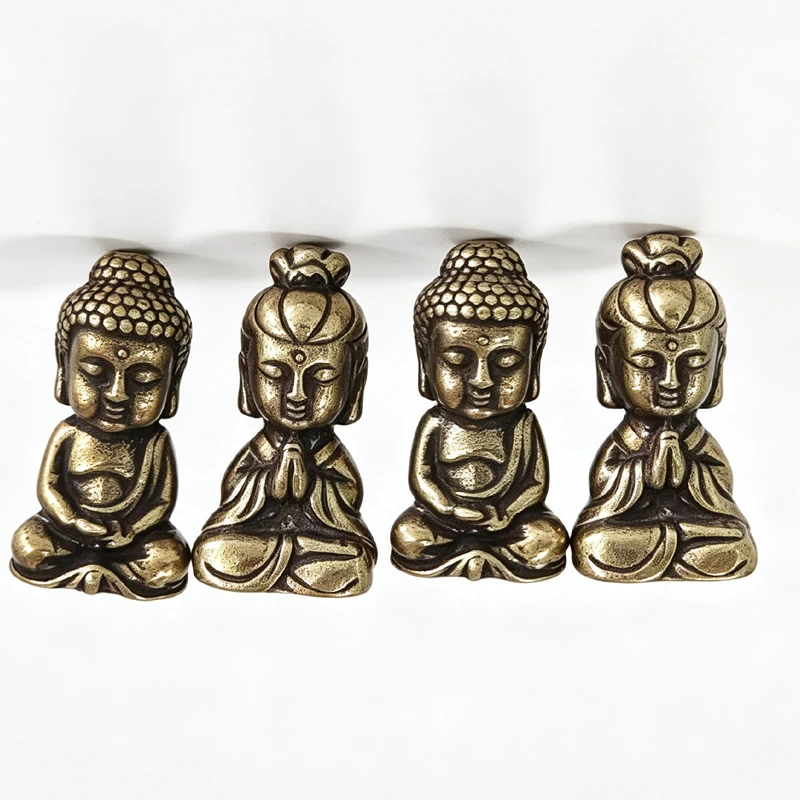 Mini Solid Brass Guan Yin Buddha Small Ornaments Vintage Copper Buddha Statue Miniature Figurines Handcraft Desktop Home Decors