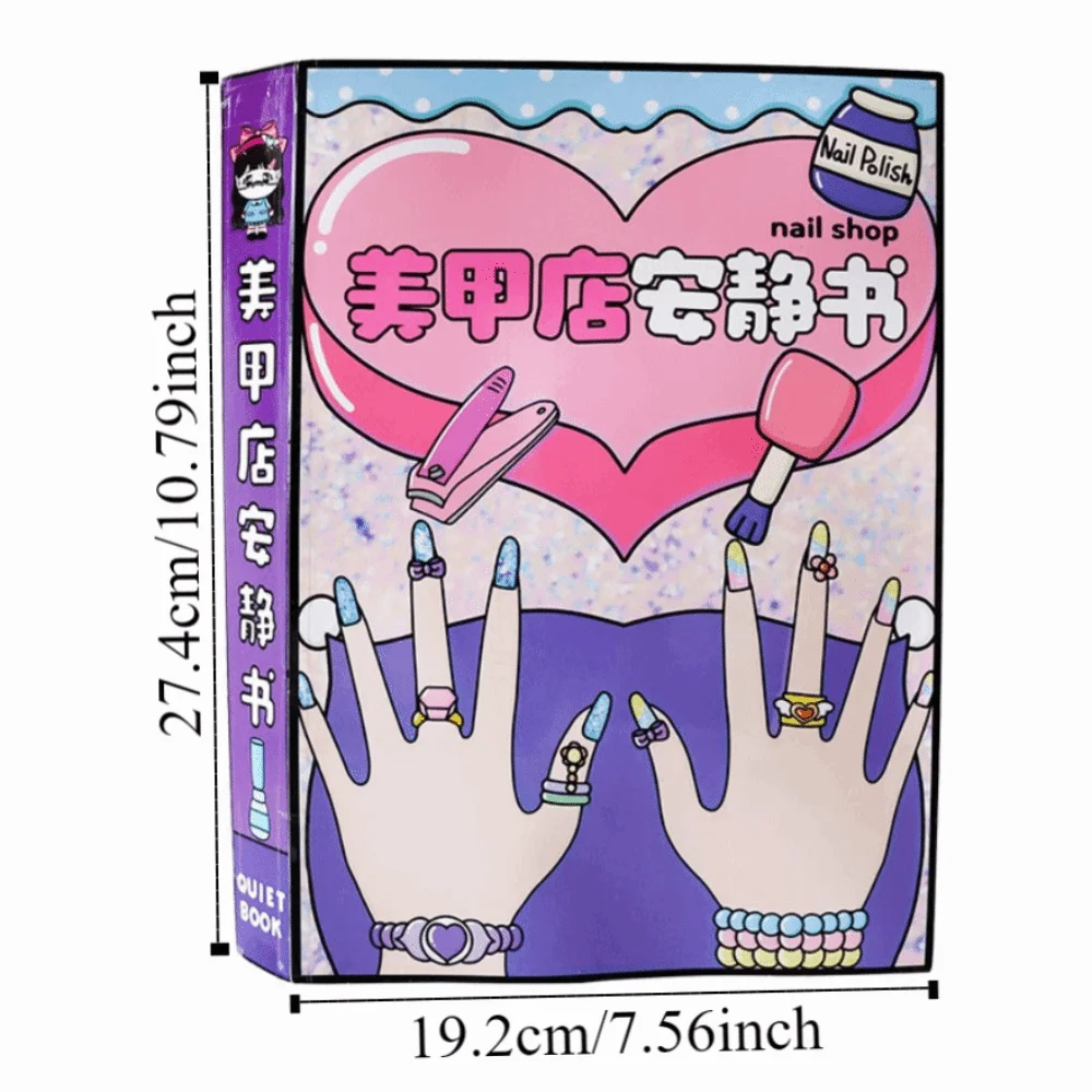 3D Nail Shop Quiet Book Creative Interactive DIY Dress Up Toy Puzzle Style Montessori Makeup Quiet Book Birthday Gift