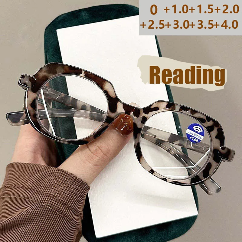 2025 Neue Retro-Leopardenmuster-Oval-Brille für mittlere und ältere Menschen, Anti-Blaulicht-Lesebrille TY422