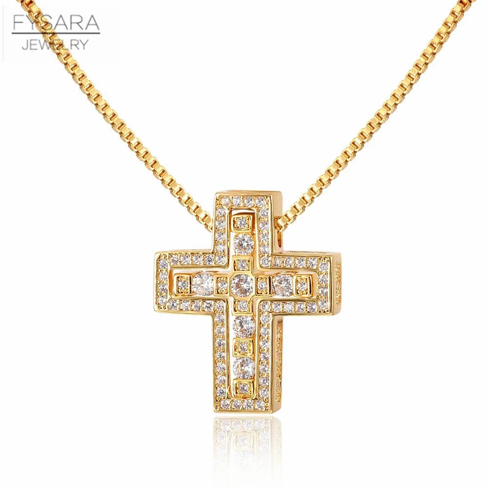 FYSARA Retro Design Crystals Corss Pendant For Men Punk Religious Necklace For Women Clavicle Zircon Jewelry Souvenir Gift