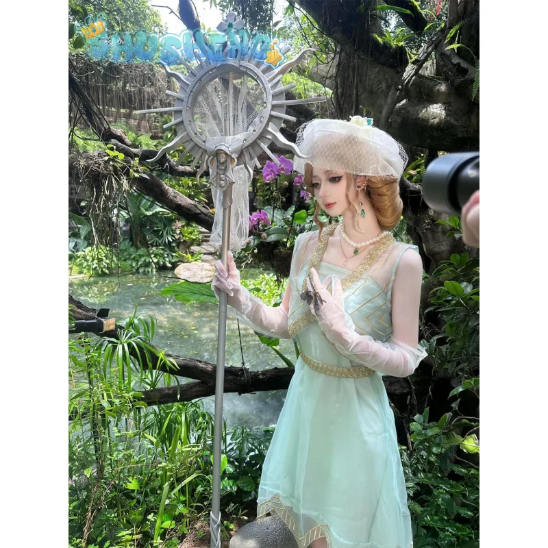 Identity Ⅴ Entomologist Cosplay Melly Plinius costume Elegant light green dress vest hat gloves necklace set Woman party suit