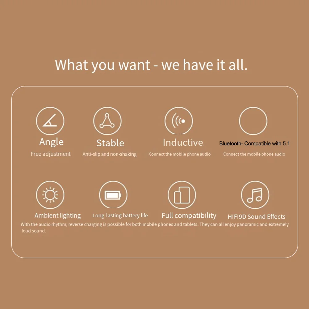 Mobile Phone Holder Wireless Induction Audio Speaker Rechargeable 360° Foldable Multifunction Induction Phone Desktop Stand