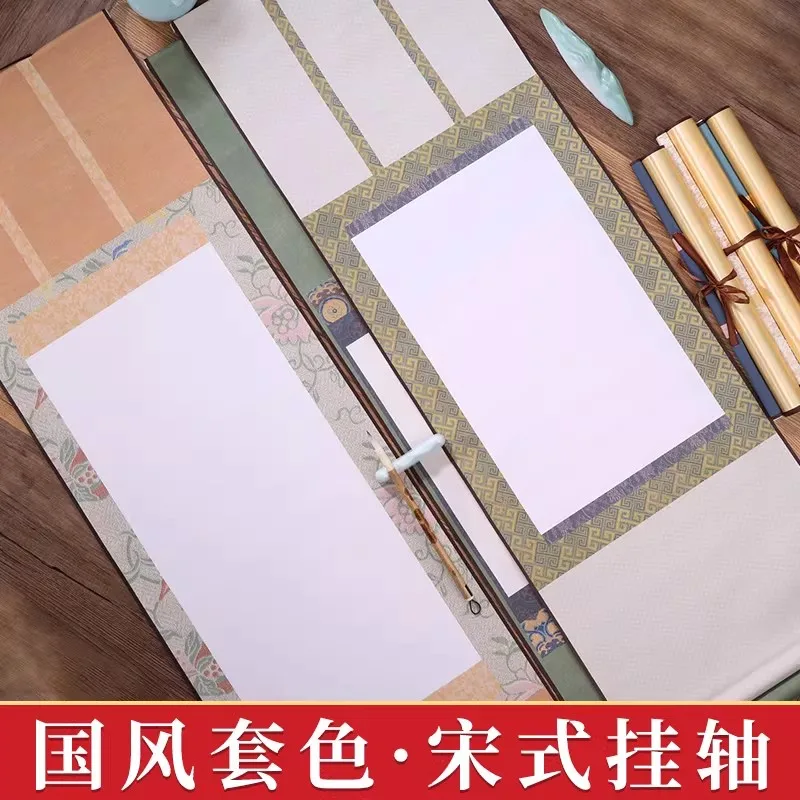 Blank Silk Hanging Scroll, Half-Raw Half-Cooked Rice Paper Roll, Chinese Calligraphy Painting Scroll for Brush Ink