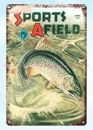 retro tins sale 1940 Sports Afield Hunting & Fishing Salmon Cover metal tin sign