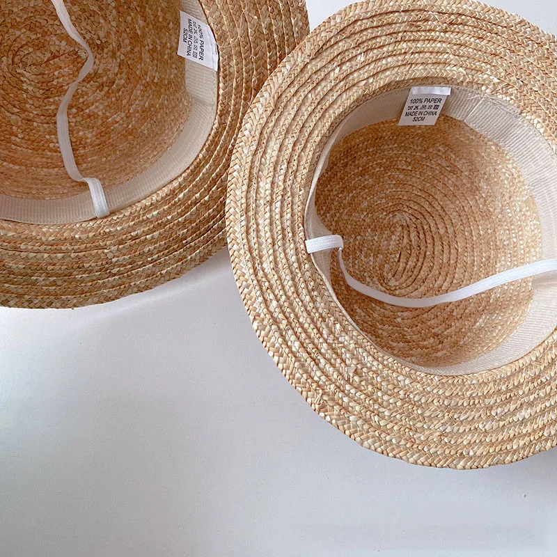 Korean Kids Wheat Straw Hat Summer Boys Girls Beach Hat 2024 Big Brim Sun Hat Newborn Accessories