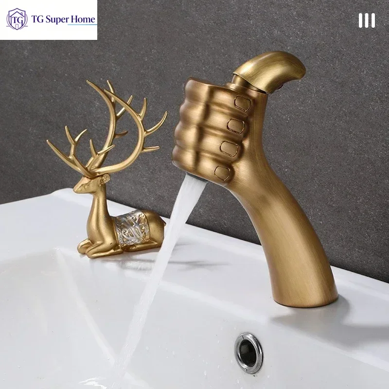 New creative thumb faucet household bathroom bathroom antique brass basin hot and cold water faucet