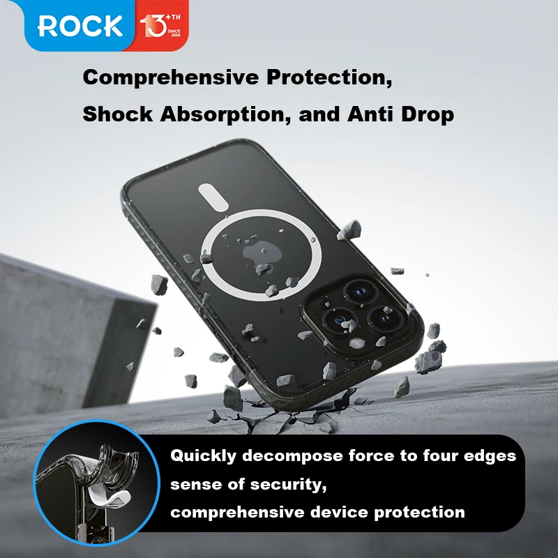 For iPhone 14 Pro Max Case Rock Space Crystal Clear PC + TPU Magnetic Transparent Wireless Charging Cover For iPhone 14 Pro